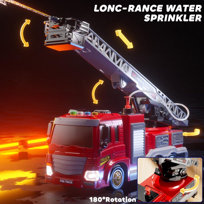 JUKUDAHU Fire Truck Toy for Kids 3 4 5 6 7 8 Years Old - Fire Trucks Playset with Rotating Ladder, Sound and Light, Vehicle Toys for Boys 5-8, City Cars Toyset, Birthday Gifts for Girls Toddlers 3+ - Image 3