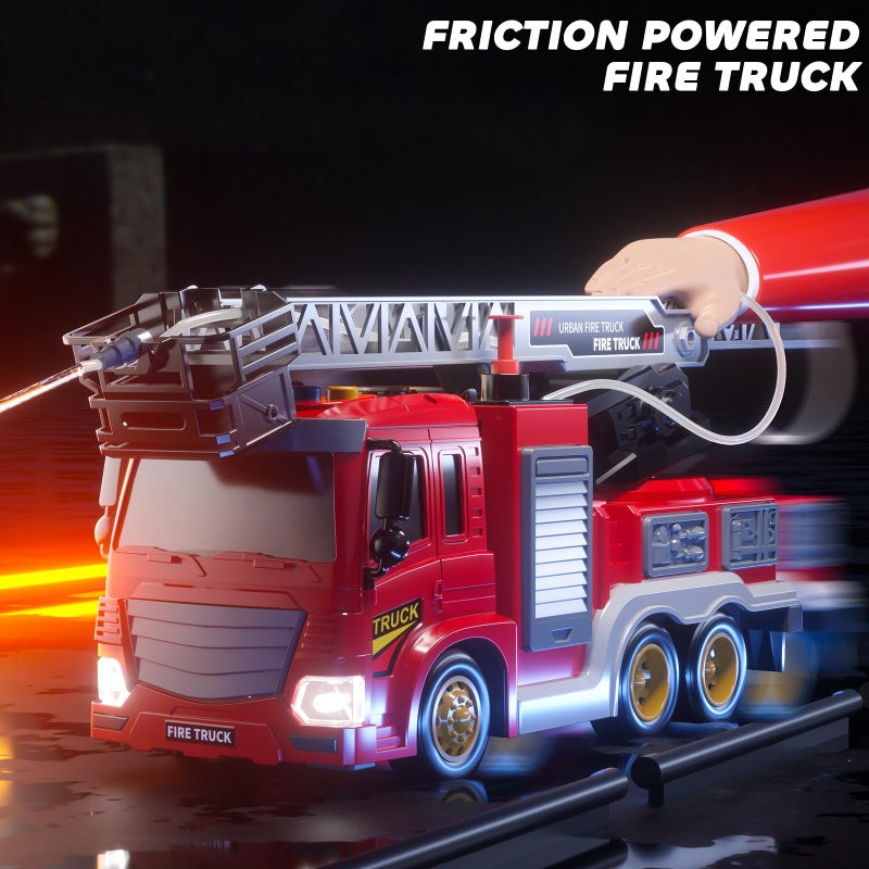 JUKUDAHU Fire Truck Toy for Kids 3 4 5 6 7 8 Years Old - Fire Trucks Playset with Rotating Ladder, Sound and Light, Vehicle Toys for Boys 5-8, City Cars Toyset, Birthday Gifts for Girls Toddlers 3+ - Image 5