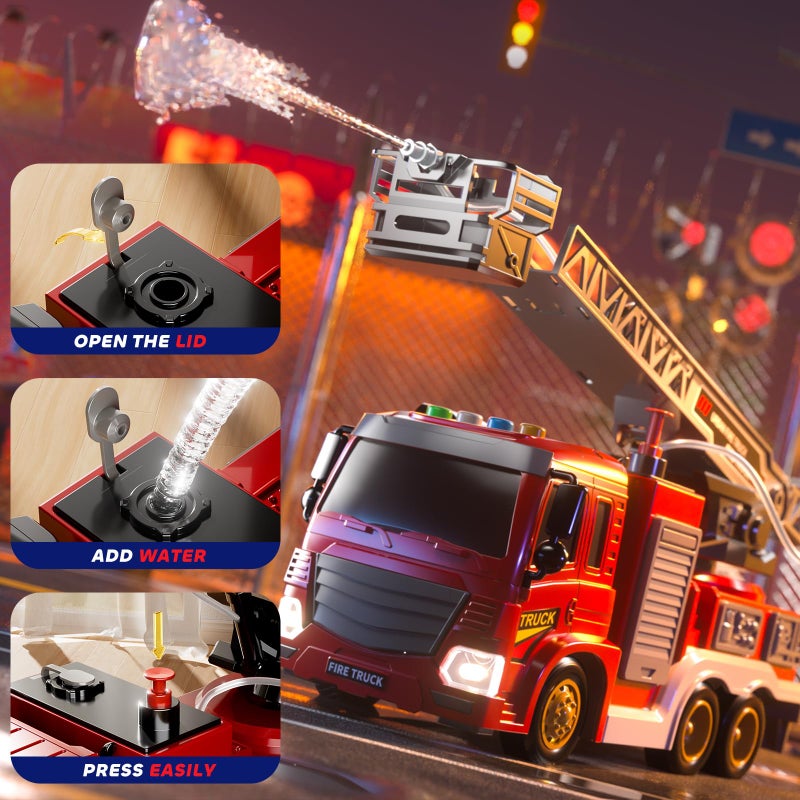 JUKUDAHU Fire Truck Toy for Kids 3 4 5 6 7 8 Years Old - Fire Trucks Playset with Rotating Ladder, Sound and Light, Vehicle Toys for Boys 5-8, City Cars Toyset, Birthday Gifts for Girls Toddlers 3+ - Image 2
