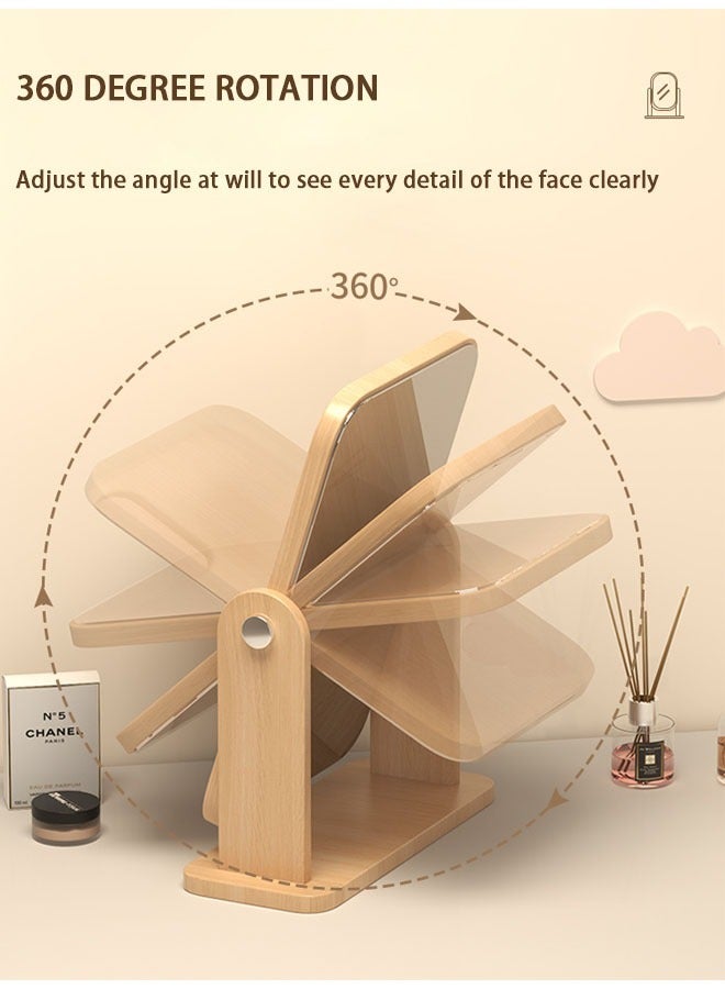 Wooden Frame Desktop Makeup Mirror 360° Rotating Square Mirror Hd Drop-Resistant Mirror Accessories Suitable For Outdoor Home Office Bathroom 22 x 17cm  - Image 3