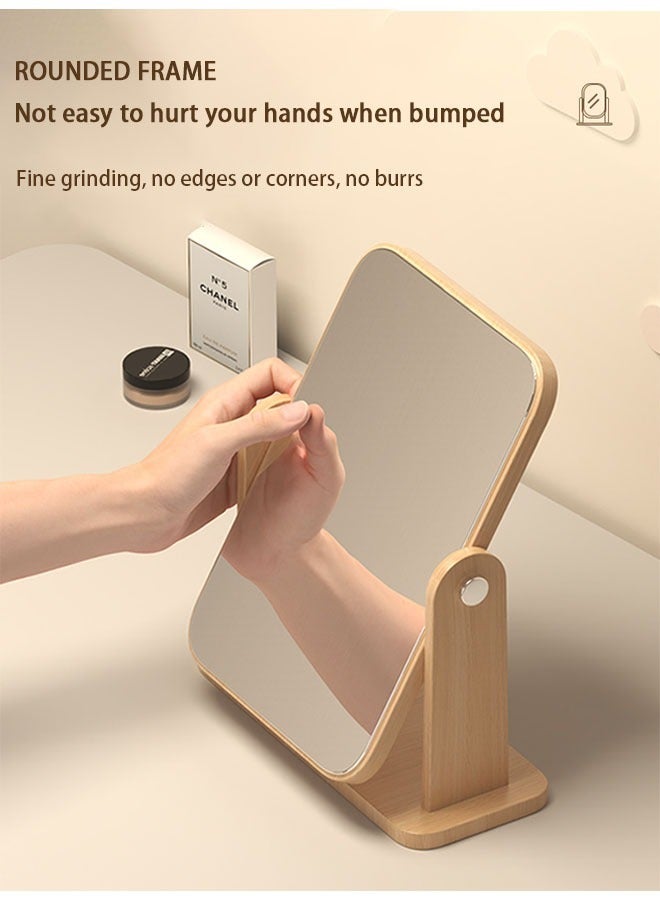 Wooden Frame Desktop Makeup Mirror 360° Rotating Square Mirror Hd Drop-Resistant Mirror Accessories Suitable For Outdoor Home Office Bathroom 22 x 17cm  - Image 5
