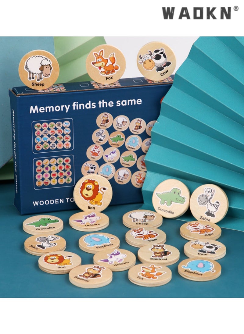 WAOKN Memory Matching Game for Kids, Wooden Animal Memory Cards, Early Education Toy to Enhance Cognitive Skills and Focus, Fun and Educational Activity for Developing Memory and Attention  - Image 1