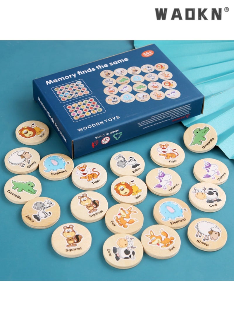 WAOKN Memory Matching Game for Kids, Wooden Animal Memory Cards, Early Education Toy to Enhance Cognitive Skills and Focus, Fun and Educational Activity for Developing Memory and Attention  - Image 2