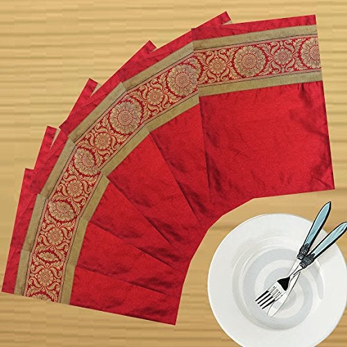 Dekor World Zari Floral Brocket Place Mat (Pack of 6 Pcs) - Image 2