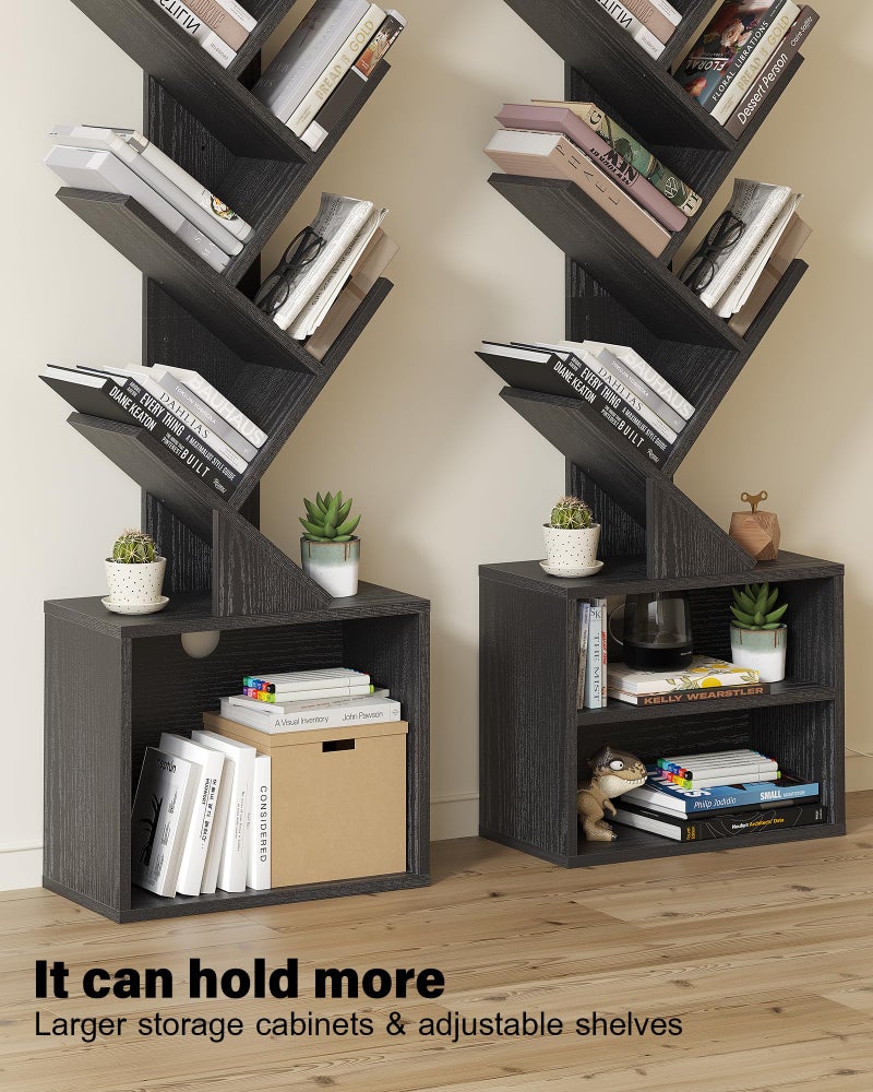 SUNMORY 6 Tier Tree Bookshelf, Small Bookcase with Storage Cabinet, Modern Narrow Bookshelves Organizer, Floor Standing Book Shelf for Bedroom/Living Room/Home Office/Corner, Black - Image 3