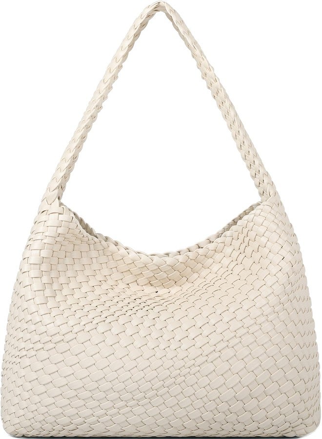 Queenoris Fashion Woven Purse for Women Top-handle Shoulder Bag Soft Summer Hobo Tote Bag (Beige) - Image 1