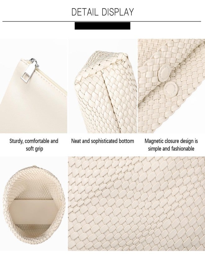 Queenoris Fashion Woven Purse for Women Top-handle Shoulder Bag Soft Summer Hobo Tote Bag (Beige) - Image 5