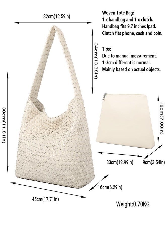Queenoris Fashion Woven Purse for Women Top-handle Shoulder Bag Soft Summer Hobo Tote Bag (Beige) - Image 3