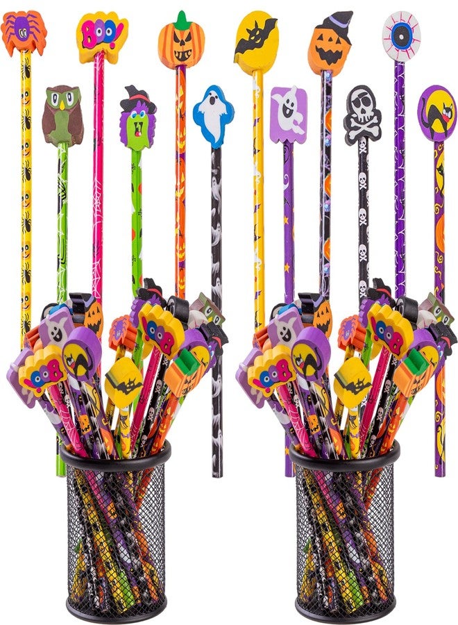 Jocomoni 24 Pieces Halloween Pencils Ghost Pumpkin Wood Pencils with Giant Spider Bat Wizard Pumpkin Cat Eraser Assorted Designs Halloween Stationery Pencil for Halloween Trick or Treat Gift Prize Party Favor - Image 1