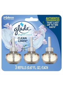 Glade PlugIns Refills Air Freshener, Scented and Essential Oils for Home and Bathroom, Clean Linen, 2.01 Fl Oz, 3 Count  - Image 1