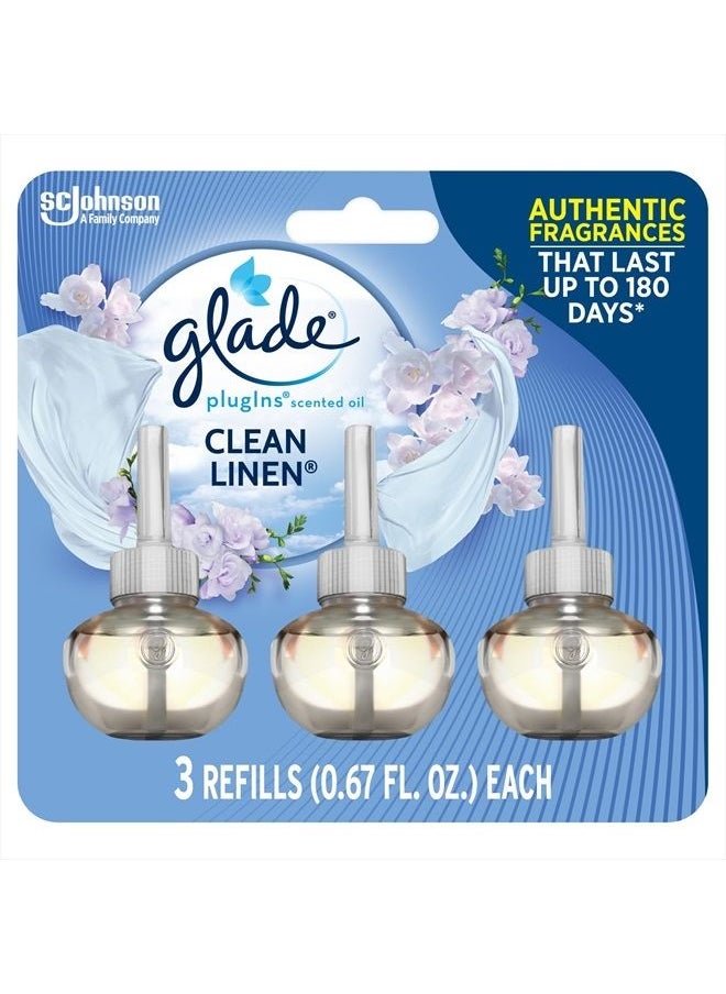Glade - PlugIns Refills Air Freshener, Scented and Essential Oils for Home and Bathroom, Clean Linen, 2.01 Fl Oz, 3 Count - Image 1