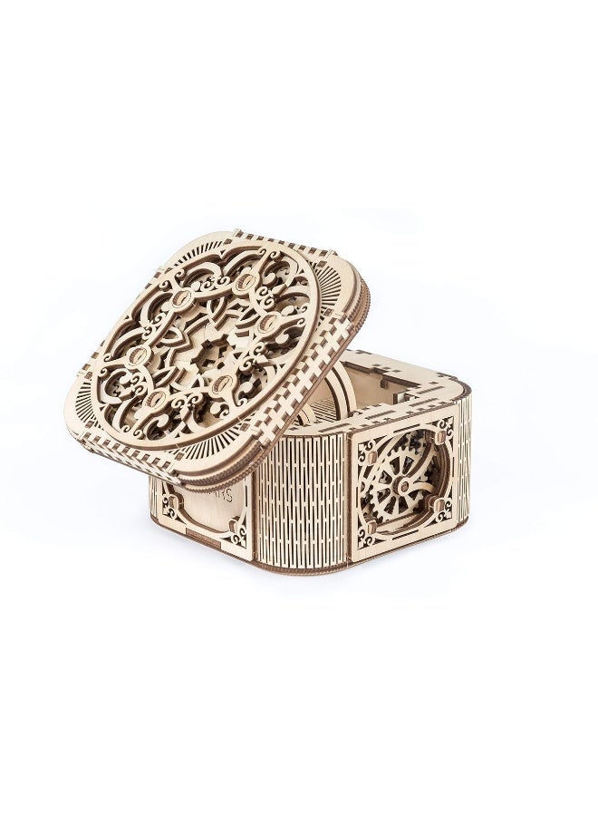 UGEARS Mechanical Models 3-D Wooden Puzzle - Treasure Box w/Key (Secret Hidden Puzzle) Idea Wood Puzzles for Adult - Image 1