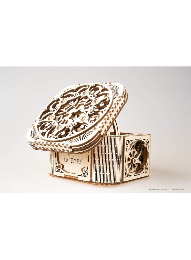 UGEARS Mechanical Models 3-D Wooden Puzzle - Treasure Box w/Key (Secret Hidden Puzzle) Idea Wood Puzzles for Adult - Image 3