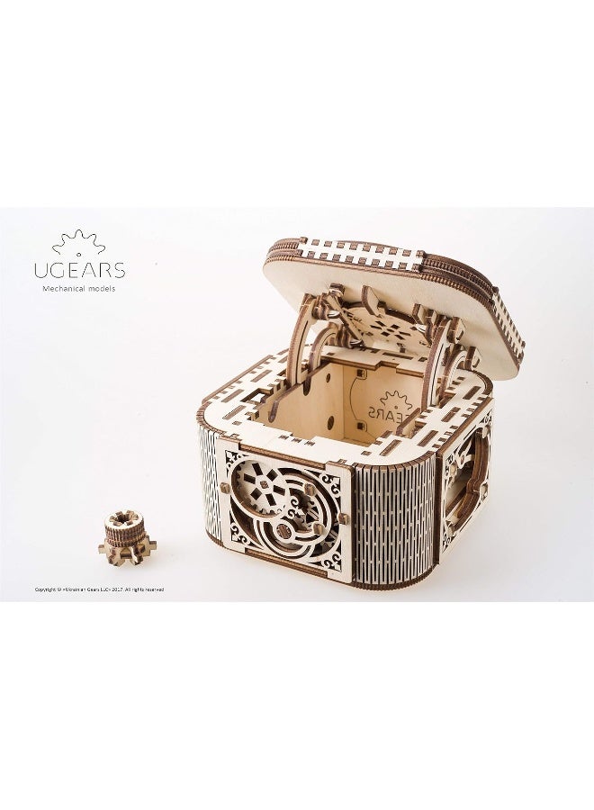 UGEARS Mechanical Models 3-D Wooden Puzzle - Treasure Box w/Key (Secret Hidden Puzzle) Idea Wood Puzzles for Adult - Image 5