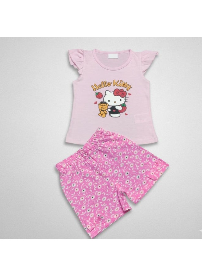 LOOFI Kids' two-piece set: print T-shirt with shorts pink - Image 1