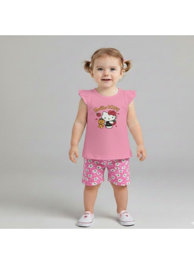LOOFI Kids' two-piece set: print T-shirt with shorts pink - Image 2