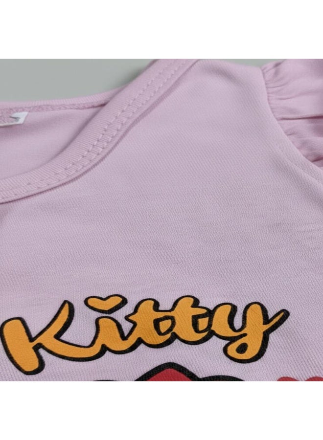 LOOFI Kids' two-piece set: print T-shirt with shorts pink - Image 3