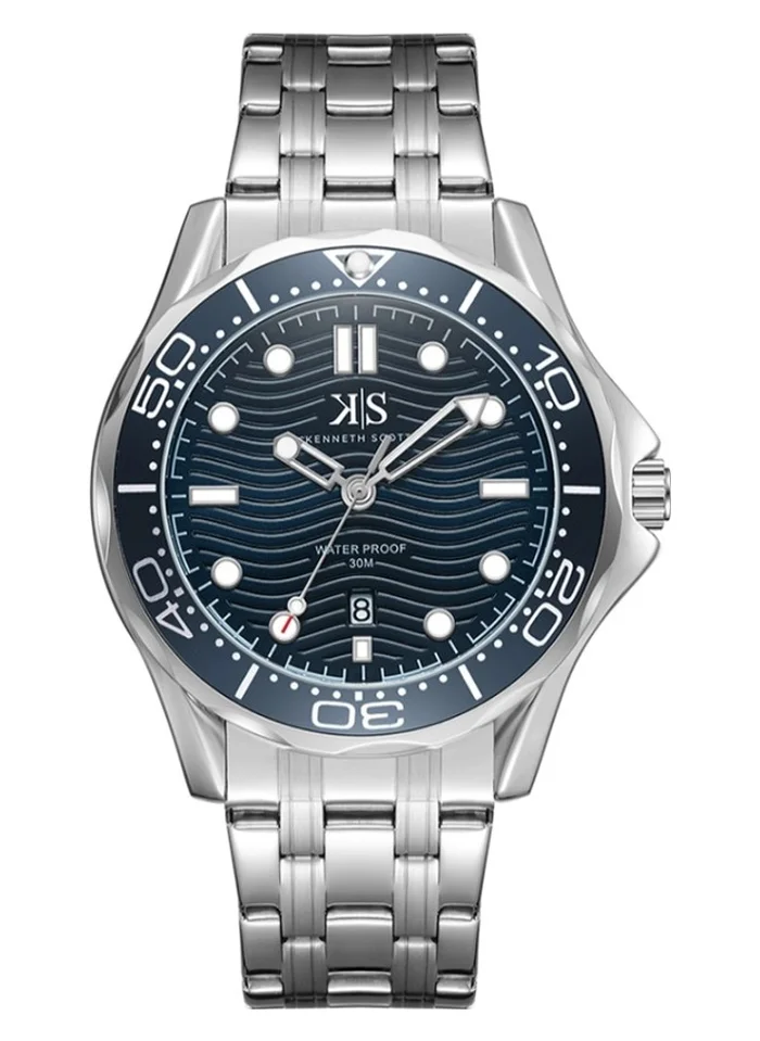 KENNETH SCOTT Kenneth Scott K22009-SBSN Men's Analog Display Watch & Stainless Steel Strap Silver