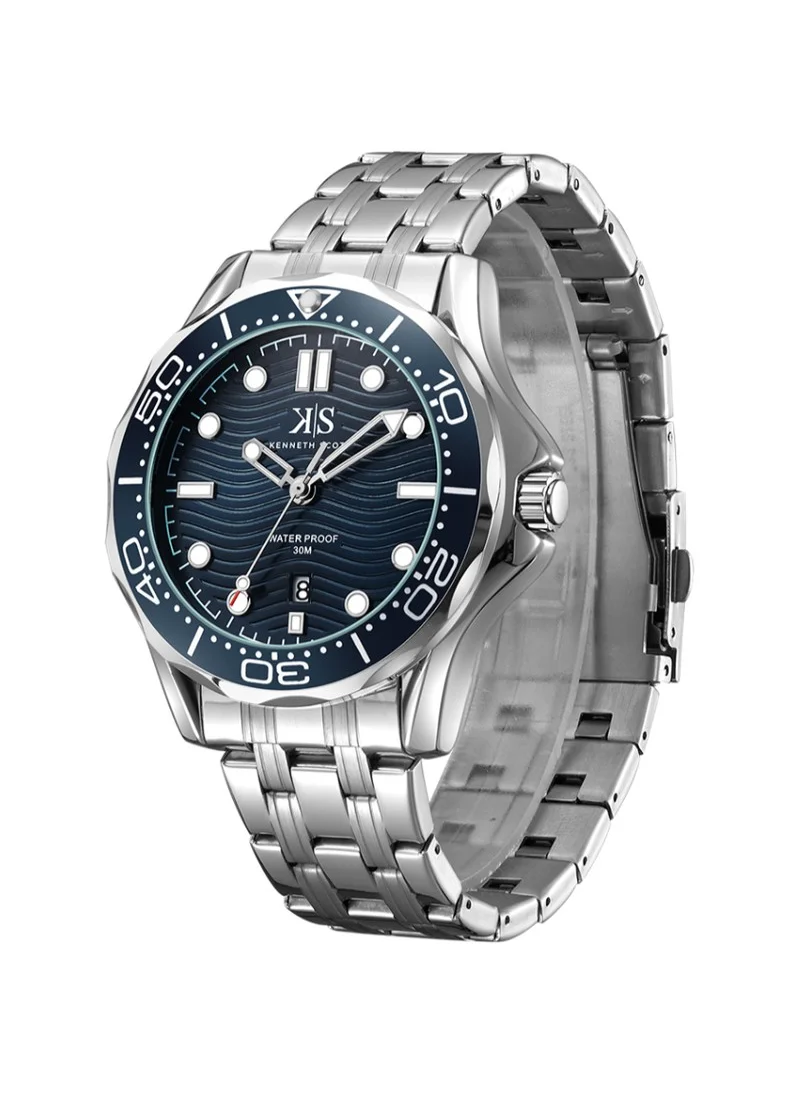 KENNETH SCOTT Kenneth Scott K22009-SBSN Men's Analog Display Watch & Stainless Steel Strap Silver