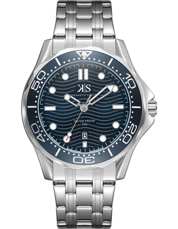 كينيث سكوت Men's Stainless Steel Analog Watch K22009-SBSN - 48 mm