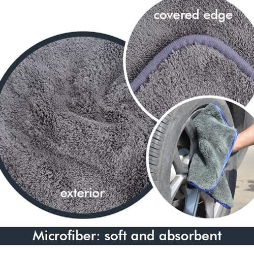 DETACHI Dual Sided Microfiber Cloth for Car/Bike (3pc - 40x40 cm, 900 GSM),Thick Lint & Streak-Free Multipurpose Cloths | Absorbent Extra Thick Plush Towel for Cleaning, Washing & Drying-Grey - Image 2