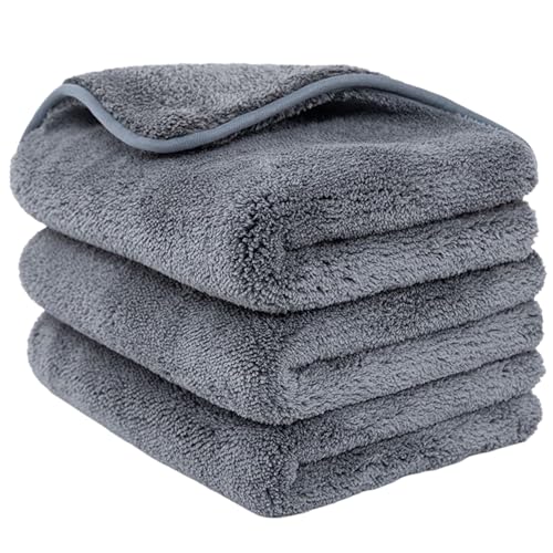 DETACHI Dual Sided Microfiber Cloth for Car/Bike (3pc - 40x40 cm, 900 GSM),Thick Lint & Streak-Free Multipurpose Cloths | Absorbent Extra Thick Plush Towel for Cleaning, Washing & Drying-Grey - Image 1