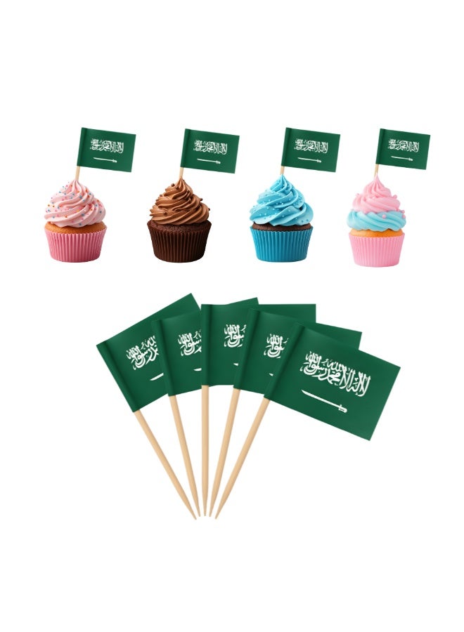 Saudi National Day Toothpick Cupcake Toppers – Perfect for Celebrations, Parties, and Events – Mini Stick Flags for Decorating Cupcakes, Cakes, and Desserts - Image 1