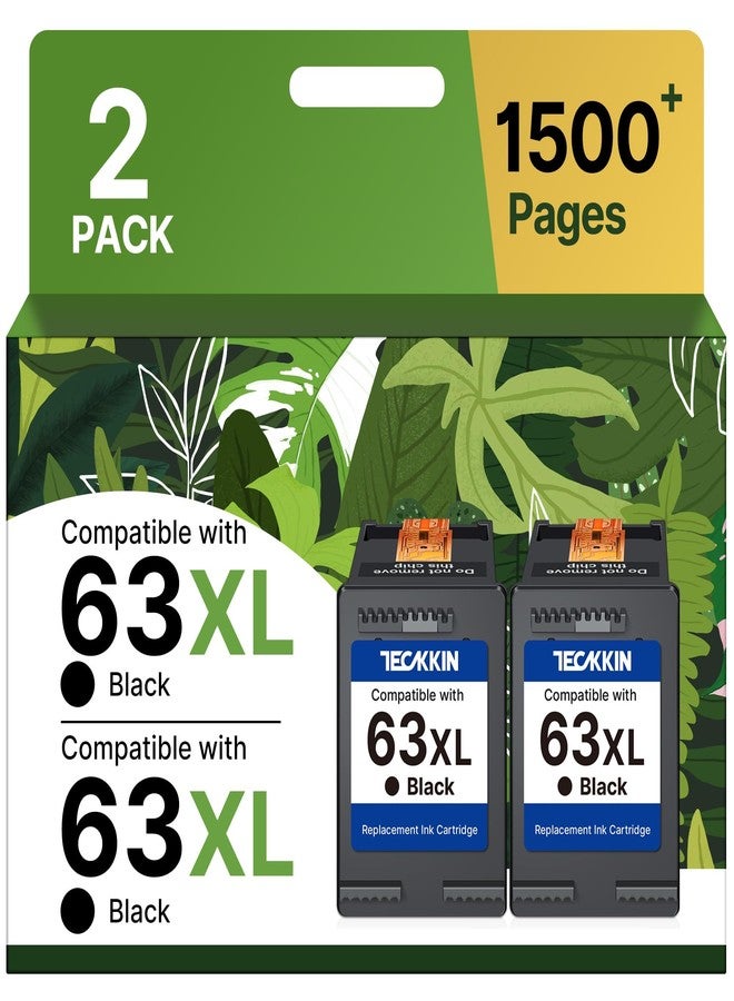 TECKKIN 63XL Black High-Yield Ink Cartridge for HP 63 Black Ink Cartridge Replacement for HP Ink 63 Works with HP OfficeJet 3830 4650 5255 5258 Envy 4520 4512 DeskJet 1112 2130 3630 F6U64AN (2 Black Pack) - Image 1