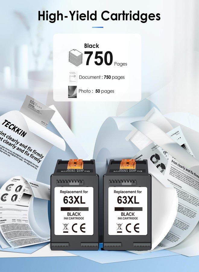 TECKKIN 63XL Black High-Yield Ink Cartridge for HP 63 Black Ink Cartridge Replacement for HP Ink 63 Works with HP OfficeJet 3830 4650 5255 5258 Envy 4520 4512 DeskJet 1112 2130 3630 F6U64AN (2 Black Pack) - Image 3