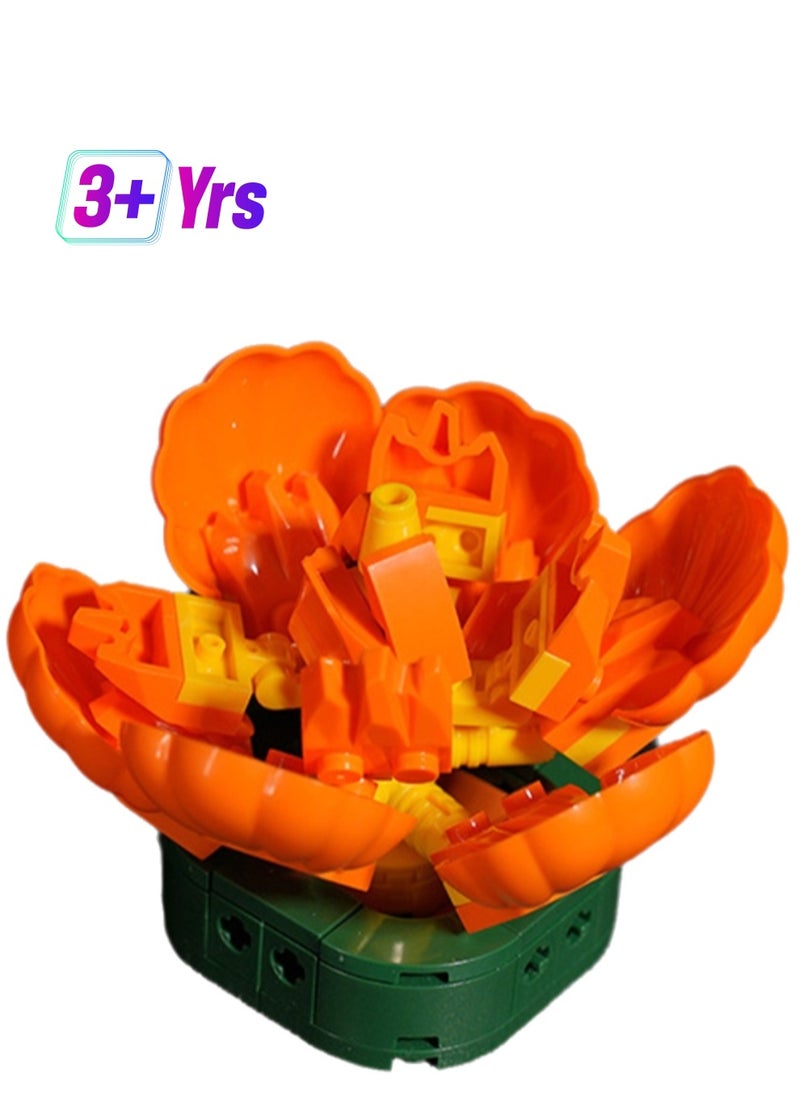 Orange Flower Model Set Assembly Building Blocks Creative Diy Simulation Plant Assembly Toys Children Adult Home Decoration  - Image 1