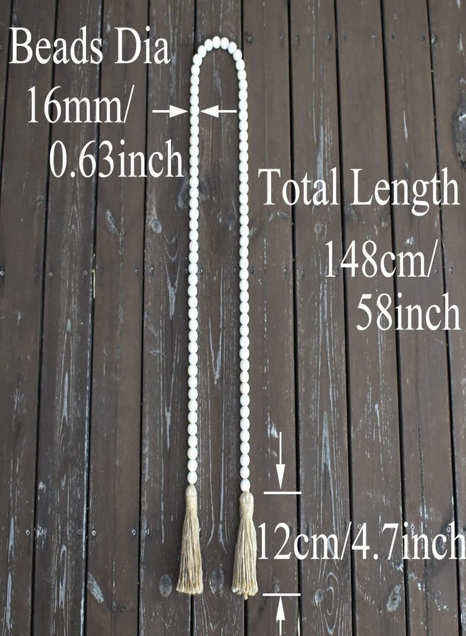 EasyBravo 58 Inch Wood Bead Garland with Tassels, Rustic Farmhouse Beads Wall Hanging Prayer Beads - Image 2