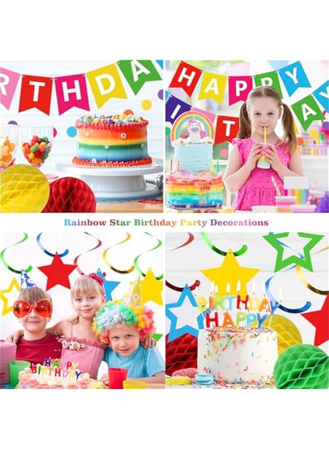 Birthday Decorations, Happy Birthday Banner with Honeycomb Balls, Stars Hanging Swirls Streamers, Circle Dots Garland, Happy Birthday Party Decorations for Women Men Boys Girls (Rainbow) - Image 4