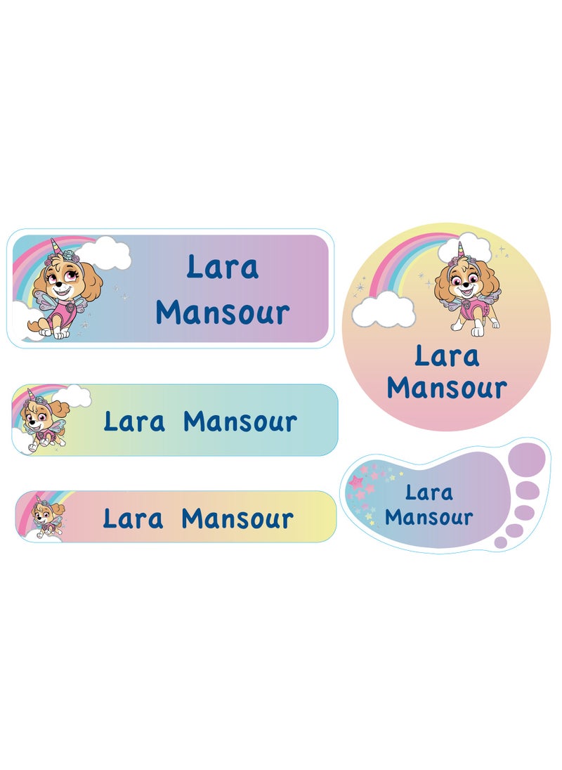 Essmak Paw Patrol Personalized Waterproof Name Labels for Kids – Set of 74 Custom Stickers for School Supplies, Lunch Boxes, Clothes and Toys  - Image 1