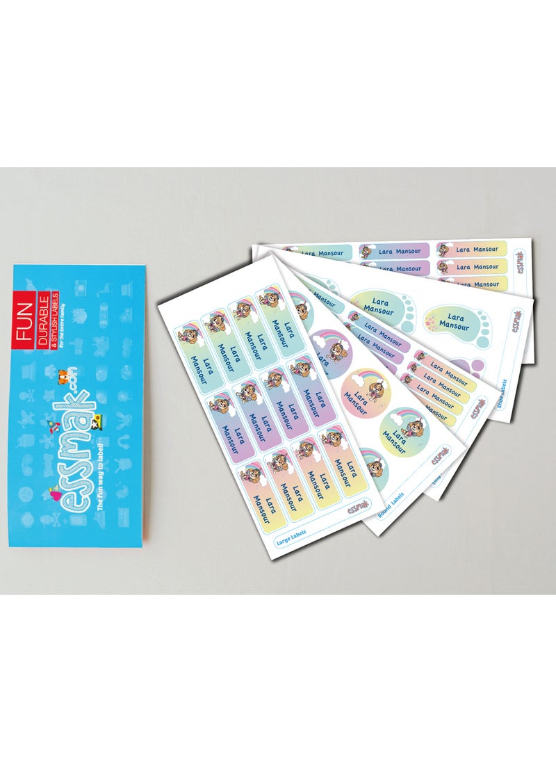 Essmak Paw Patrol Personalized Waterproof Name Labels for Kids – Set of 74 Custom Stickers for School Supplies, Lunch Boxes, Clothes and Toys  - Image 2