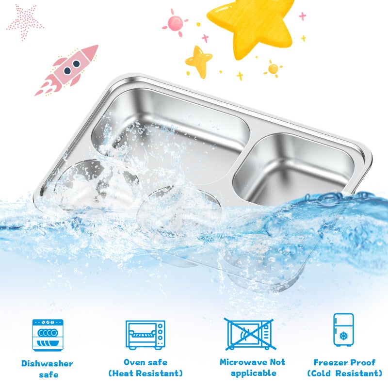 Bakpoco Stainless Steel Divided Plate for Kids Toddler, Non Toxic Portion Control Plate Dinner Plate with Lid for Adults Weight Loss, 4 Pack 5 Sections Rectangular Snack Plate Tray - Image 5