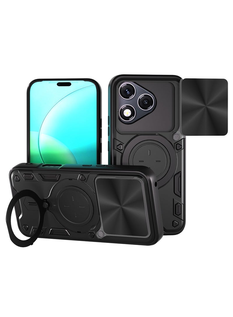 SanHu for Honor 400 LITE Case, Slide Camera Lens Cover, Magnetic Ring Holder Kickstand Protective Phone Case for Honor 400 LITE, Black - Image 1