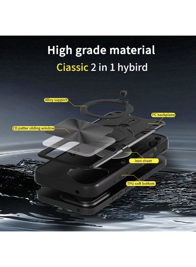 SanHu for Honor 400 LITE Case, Slide Camera Lens Cover, Magnetic Ring Holder Kickstand Protective Phone Case for Honor 400 LITE, Black - Image 2