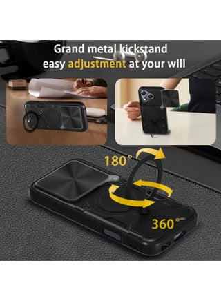 for Honor 400 LITE Case, غطاء عدسة الكاميرا الشريحة, حامل الحلقة المغناطيسية كيكستاند حالة الهاتف الوقائي لشرف 400 LITE, أسود - view 5