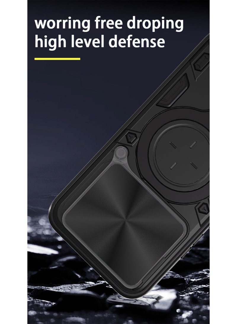 SanHu for Honor 400 LITE Case, Slide Camera Lens Cover, Magnetic Ring Holder Kickstand Protective Phone Case for Honor 400 LITE, Black - Image 4