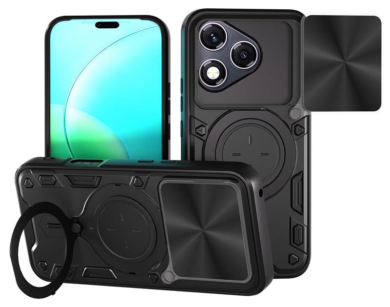 ثلاثة نمور for Honor 400 LITE Case, غطاء عدسة الكاميرا الشريحة, حامل الحلقة المغناطيسية كيكستاند حالة الهاتف الوقائي لشرف 400 LITE, أسود - Image 1