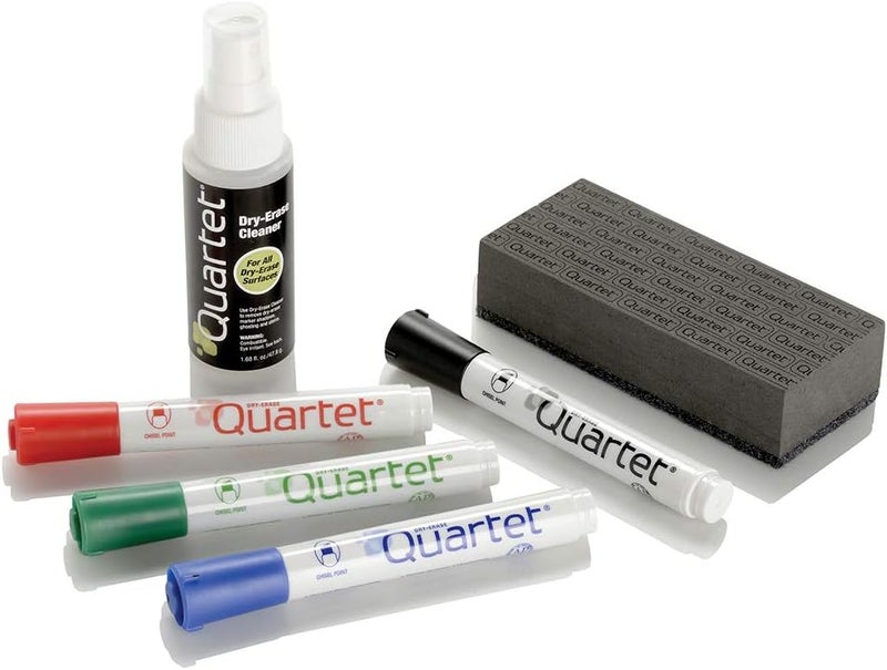 Quartet Dry Erase Marker Kit Whiteboard Markers Chisel Tip Assorted Classic Colors 4 Pack Includes 1 Board Eraser and Spray Cleaner 51659672QA - Image 1