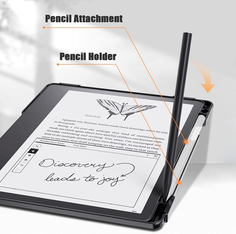 E NET-CASE غلاف E NET-CASE لجهاز Kindle Scribe مقاس 10.2 بوصة إصدار 2022، غلاف قائم متعدد الزوايا قابل للتعديل ويدور 360 درجة لجهاز Kindle Scribe مقاس 10.2 بوصة، مزود بميزة النوم/الاستيقاظ التلقائي وحامل للقلم، (أسود) - Image 3