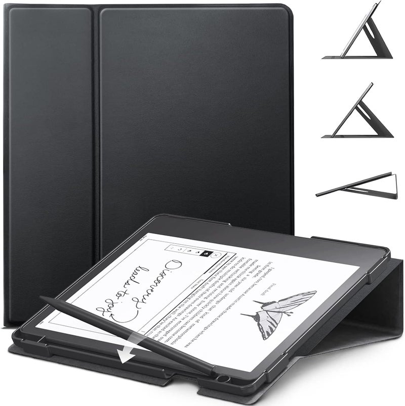 E NET-CASE غلاف E NET-CASE لجهاز Kindle Scribe مقاس 10.2 بوصة إصدار 2022، غلاف قائم متعدد الزوايا قابل للتعديل ويدور 360 درجة لجهاز Kindle Scribe مقاس 10.2 بوصة، مزود بميزة النوم/الاستيقاظ التلقائي وحامل للقلم، (أسود) - Image 1