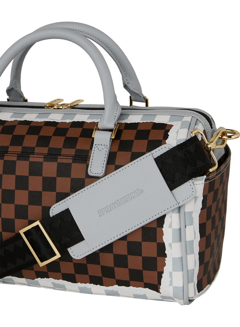 SPRAYGROUND  SG CREAM AND BROWN TEAR CHECK MINI DUFFLE  | Best Price UAE