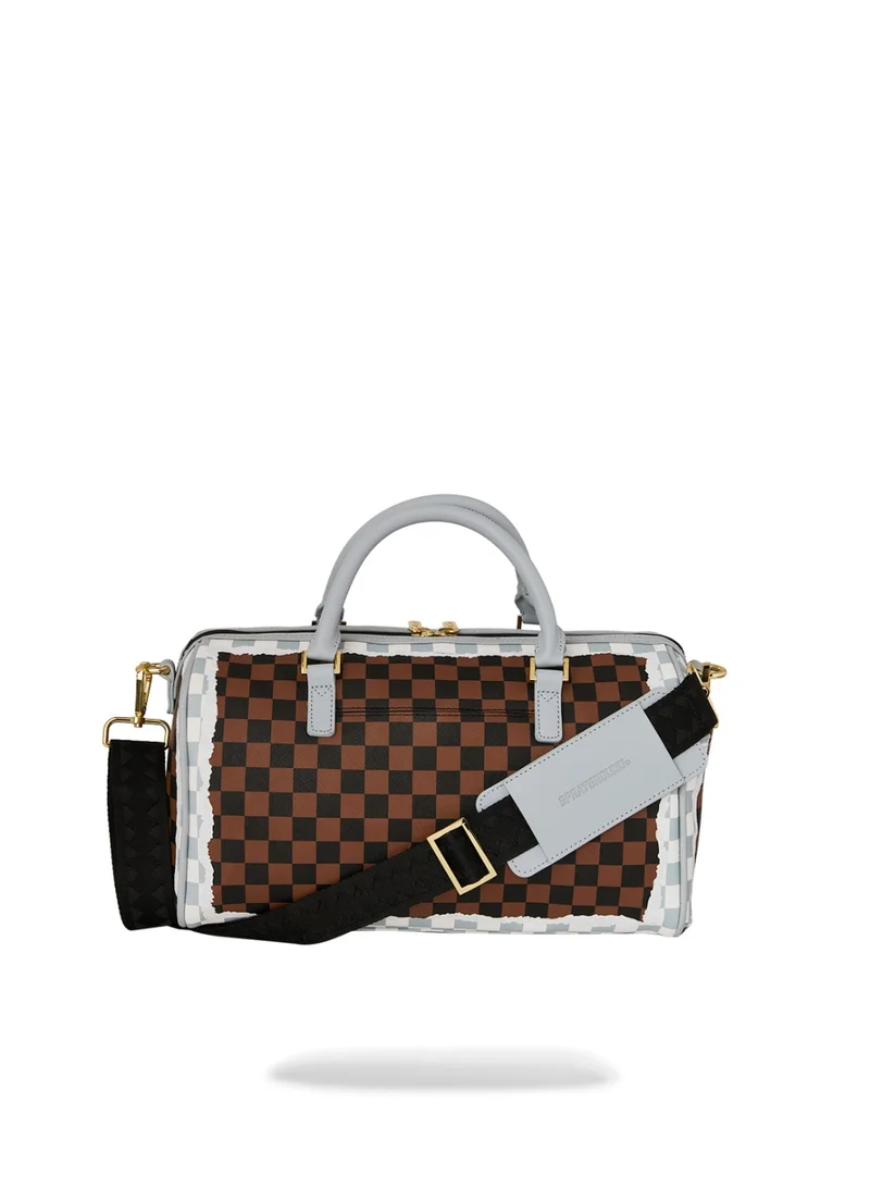 SPRAYGROUND  SG CREAM AND BROWN TEAR CHECK MINI DUFFLE  | Best Price UAE