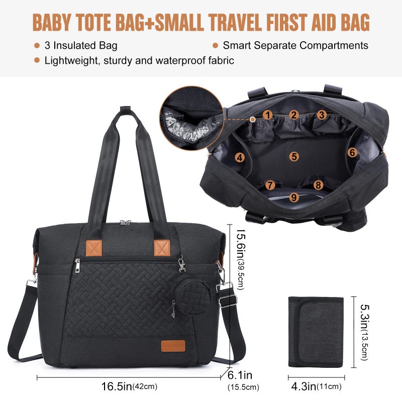 LOVEVOOK Diaper Bag Tote, Large Baby Bag, Travel Diaper Tote for Mom and Dad with Changing Pad and First Aid purse, Dark Gray - Image 2