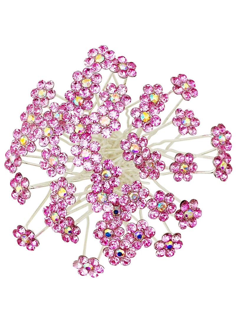 BETITETO BETITETO Rhinestone Flower Hair Pins 40 Pcs UShaped Crystal Party Wedding Bridal Hair Accessories for Women Girls Light Pink 
