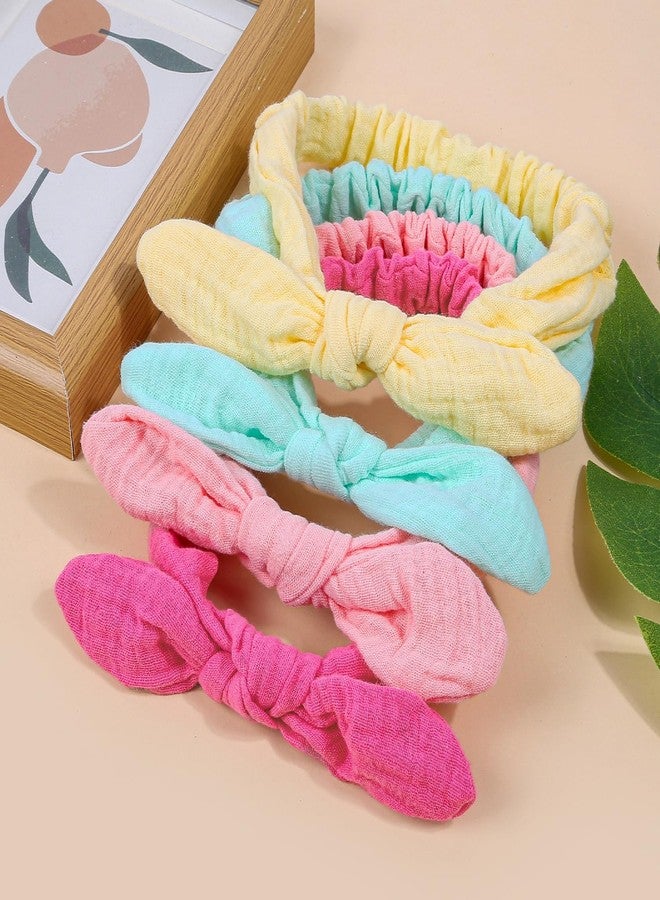 XIMA Baby Girl Headbands, Cotton Rabbit Ears Hairbands for Newbron Infants Toddlers, Removable Rabbit Ear Bows Baby Hair Accessories, Pastel colors Pack of 8 - Image 4