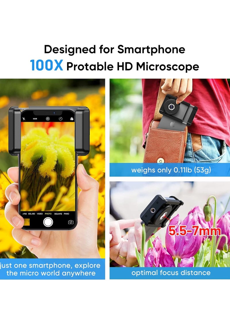 SYOSI - Phone Macro Lens, 100X Microscope for AndroidiPhone Micro Camera with LED Light CPL Handheld Pocket, Compatible with Smartphone Accessories Macro Focus Glass for Gift. - Image 1