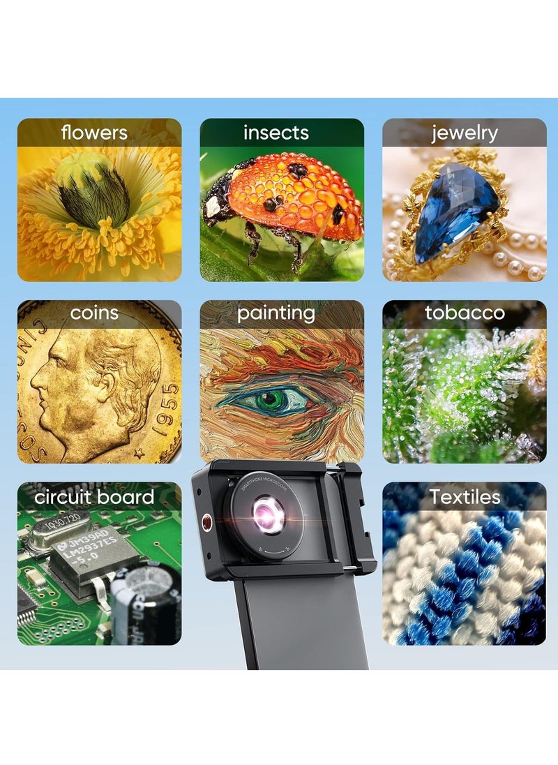 SYOSI - Phone Macro Lens, 100X Microscope for AndroidiPhone Micro Camera with LED Light CPL Handheld Pocket, Compatible with Smartphone Accessories Macro Focus Glass for Gift. - Image 1